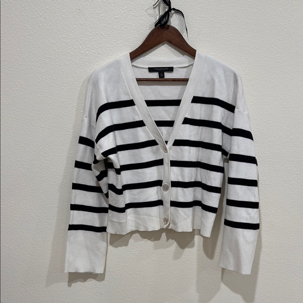 Marc New York White and Black Striped Knit Cardigan